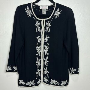 Victor Costa Occasion Vintage Cotton Blend Beaded Cardigan Sweater Size S